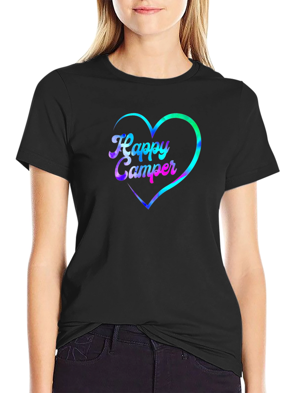 Happy Camper Heart Graphic Black T-Shirt