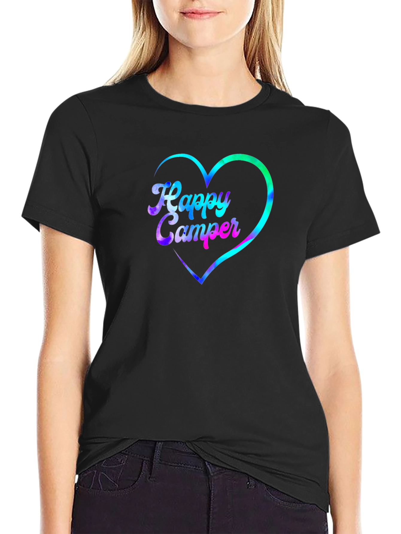 Happy Camper Heart Graphic Black T-Shirt