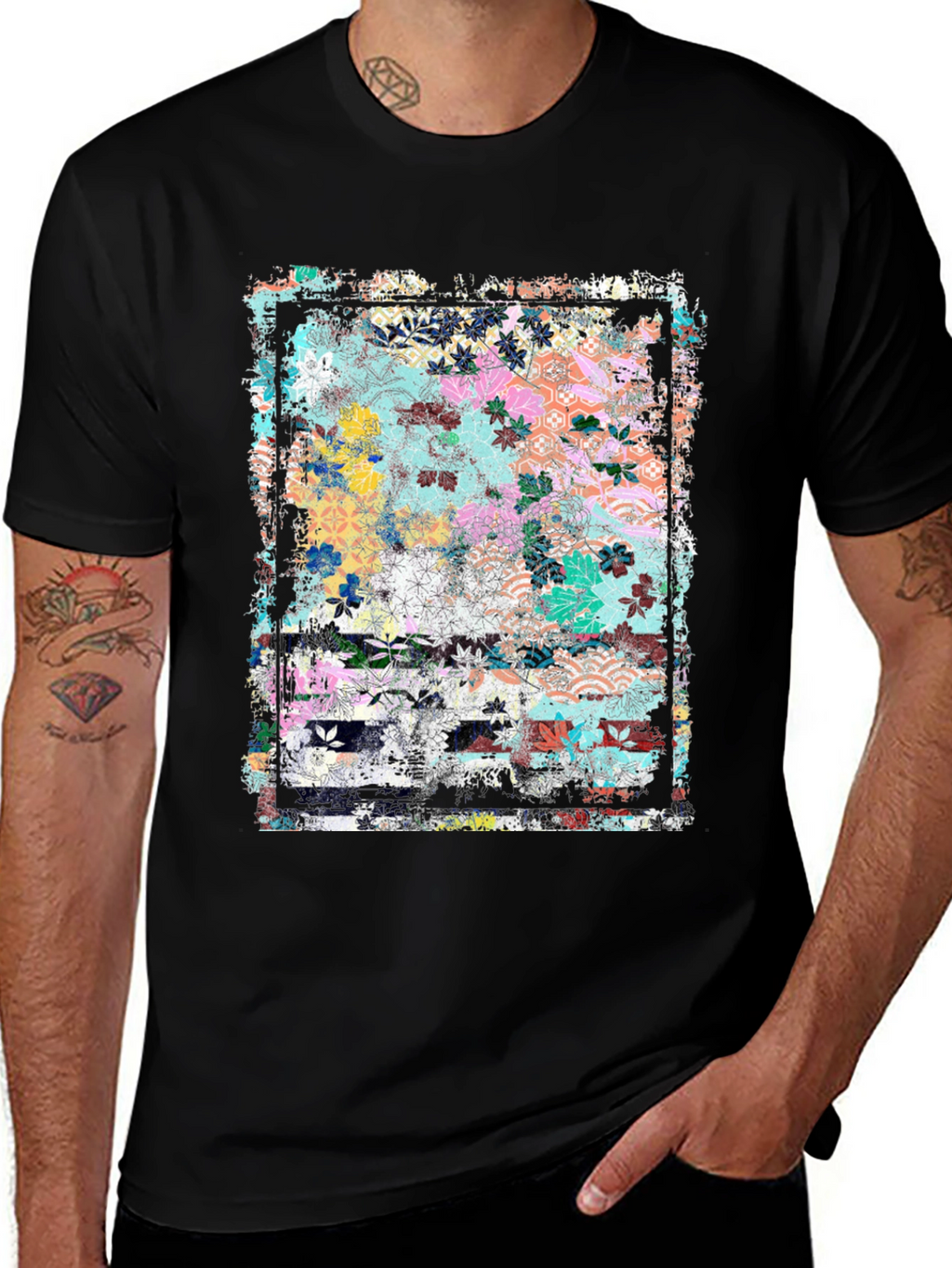 Floral Art Graphic Tee - Grunge Style
