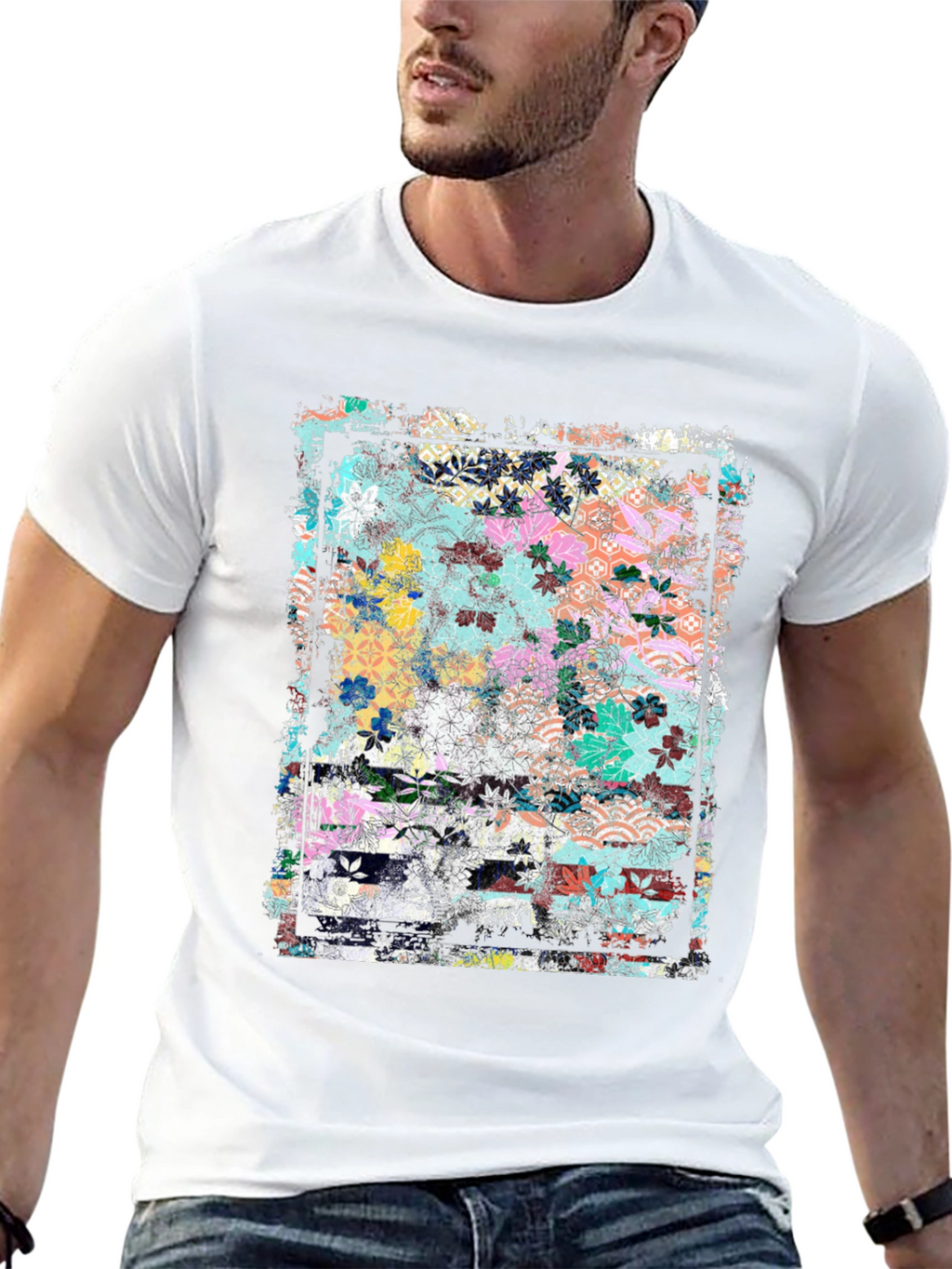 Floral Art Graphic Tee - Grunge Style