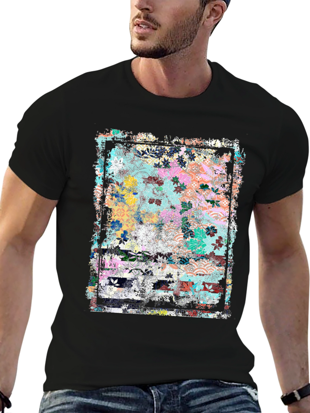 Floral Art Graphic Tee - Grunge Style