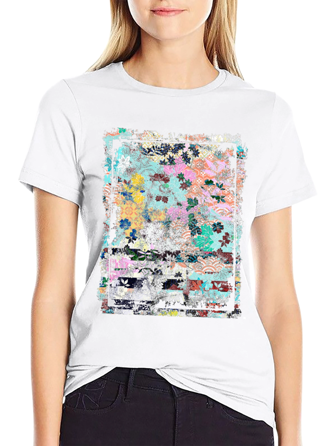 Floral Art Graphic Tee - Grunge Style