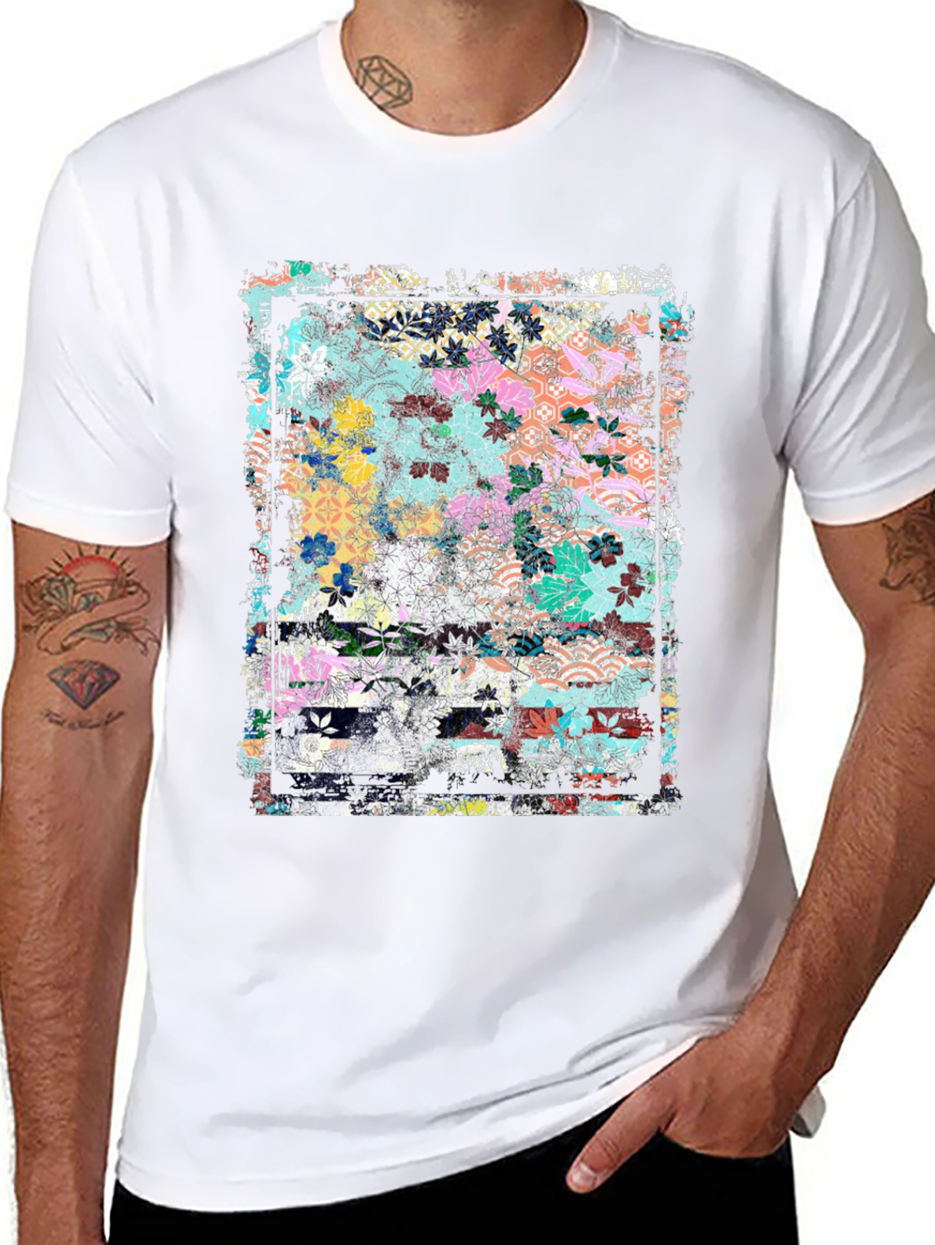Floral Art Graphic Tee - Grunge Style