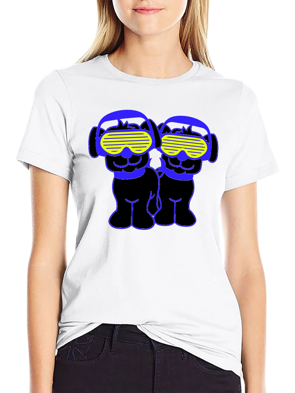 Funky Twin Dogs Graphic Tee - Black