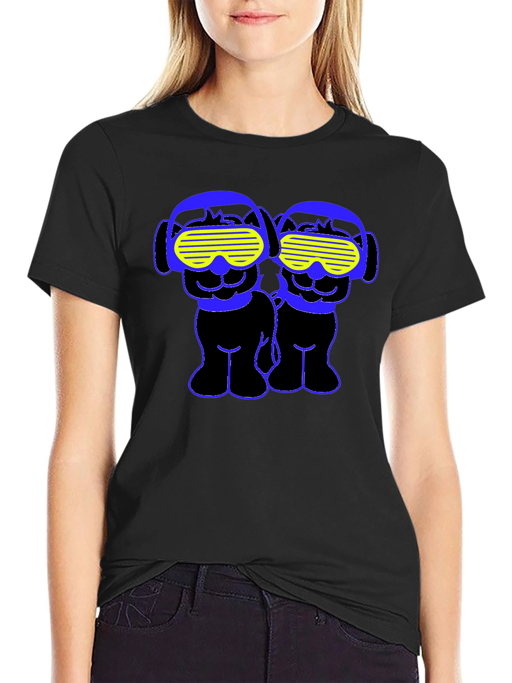 Funky Twin Dogs Graphic Tee - Black