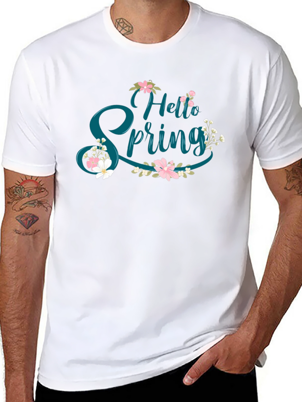 Hello Spring Floral Graphic Tee - Black