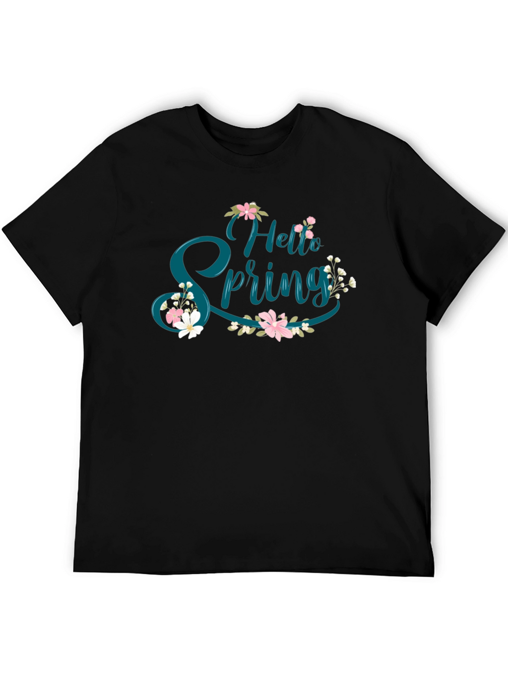 Hello Spring Floral Graphic Tee - Black