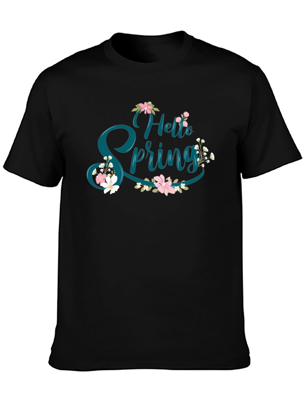 Hello Spring Floral Graphic Tee - Black