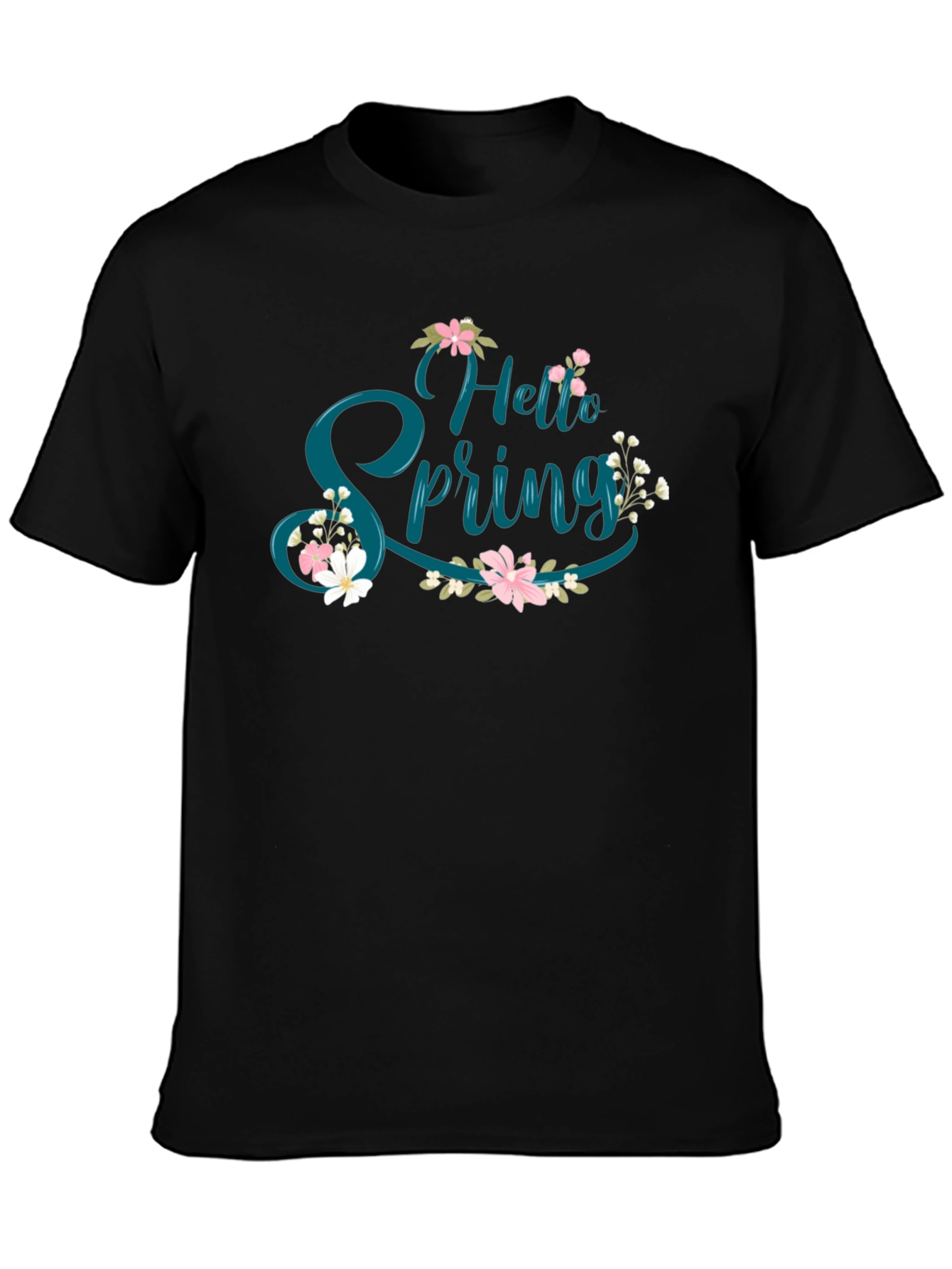 Hello Spring Floral Graphic Tee - Black