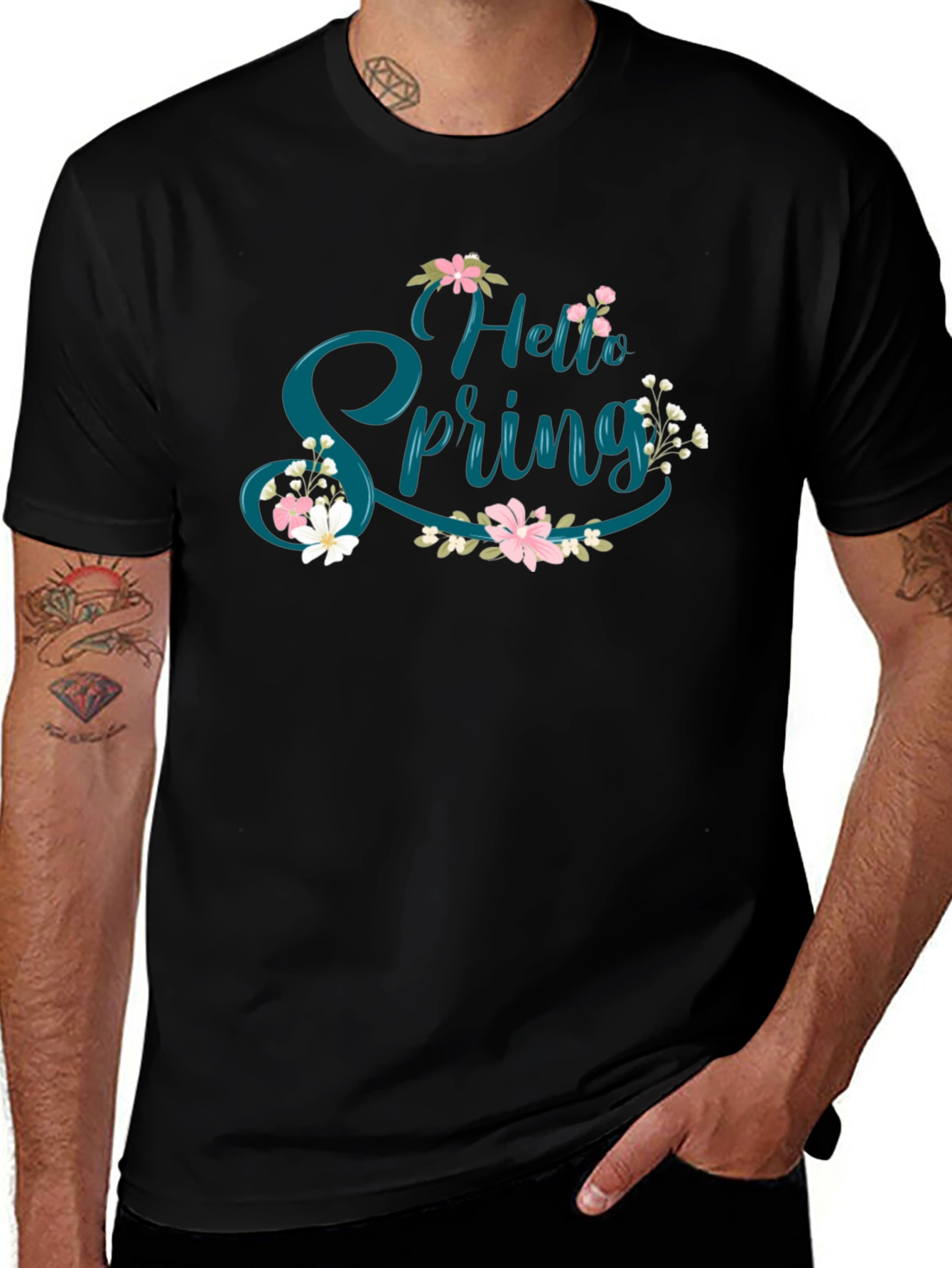 Hello Spring Floral Graphic Tee - Black
