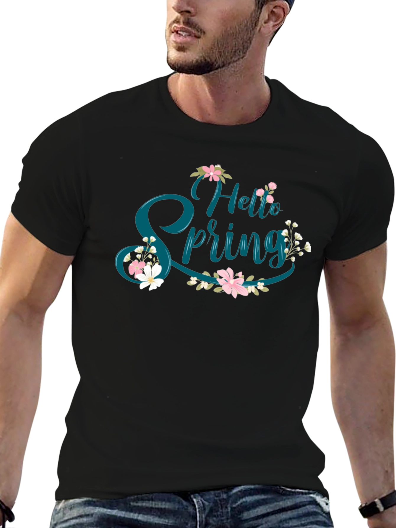 Hello Spring Floral Graphic Tee - Black