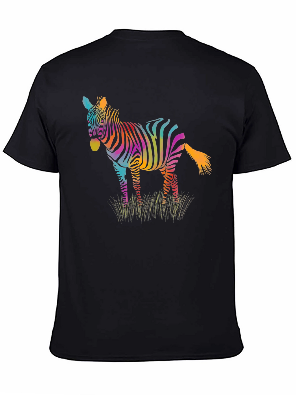 Rainbow Zebra Graphic Print Mens Black T-Shirt
