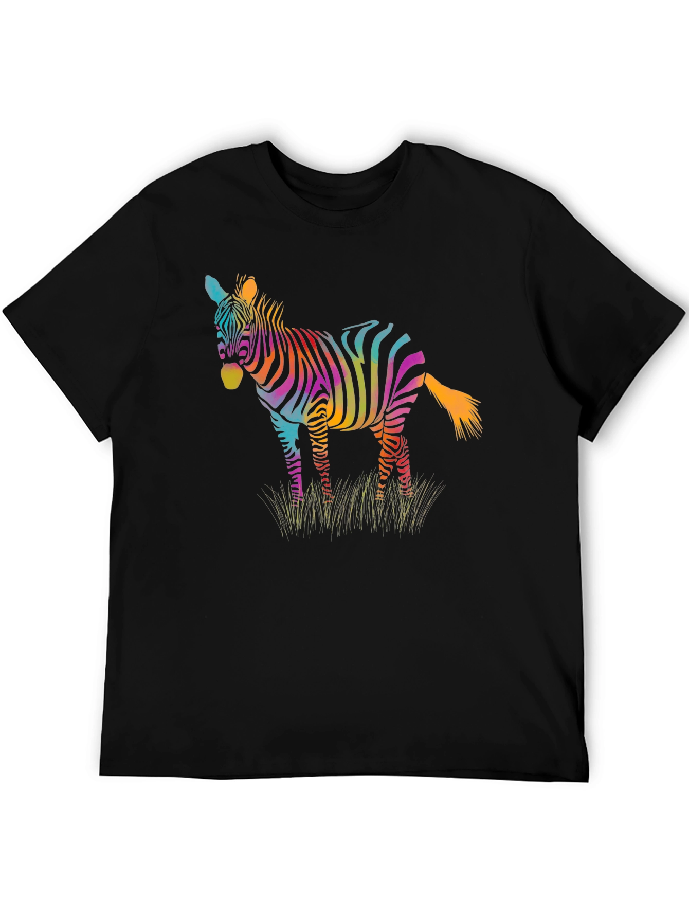Rainbow Zebra Graphic Print Mens Black T-Shirt