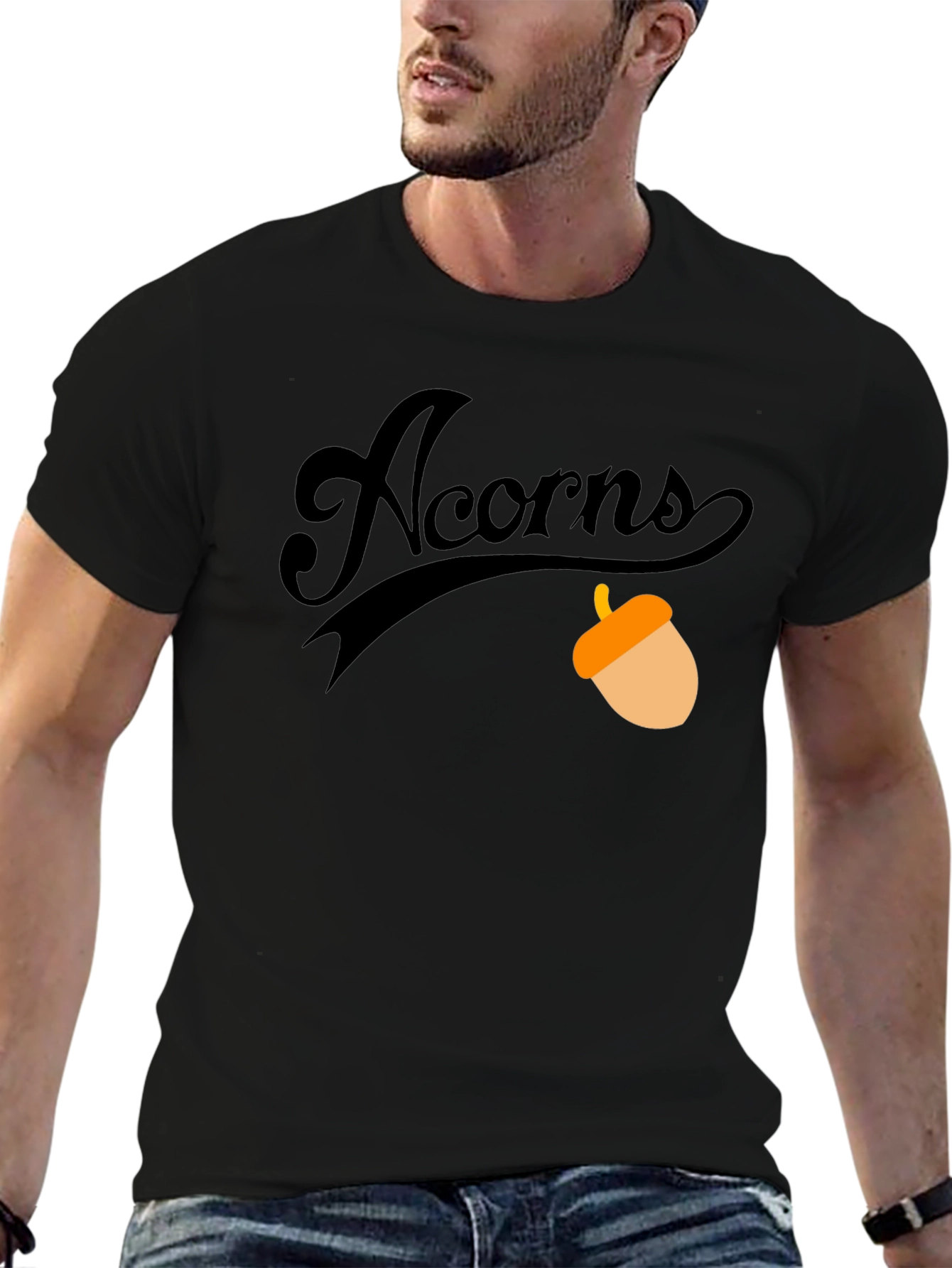 Acorns Graphic Tee - Stylish Black Cotton T-Shirt
