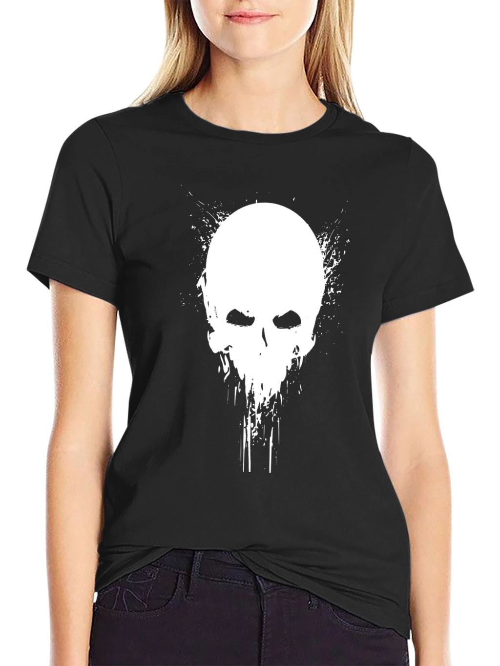 Edgy Skull Graphic Tee - Black