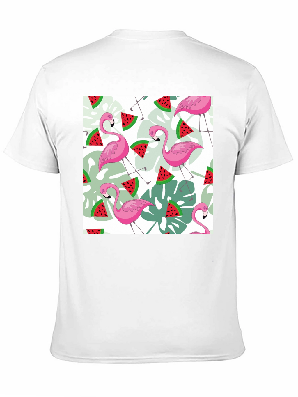 Flamingo & Watermelon Print Black T-Shirt