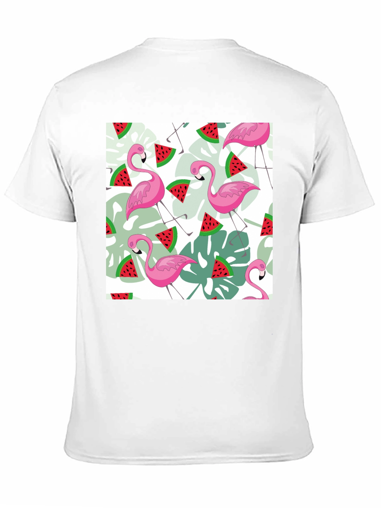 Flamingo & Watermelon Print Black T-Shirt