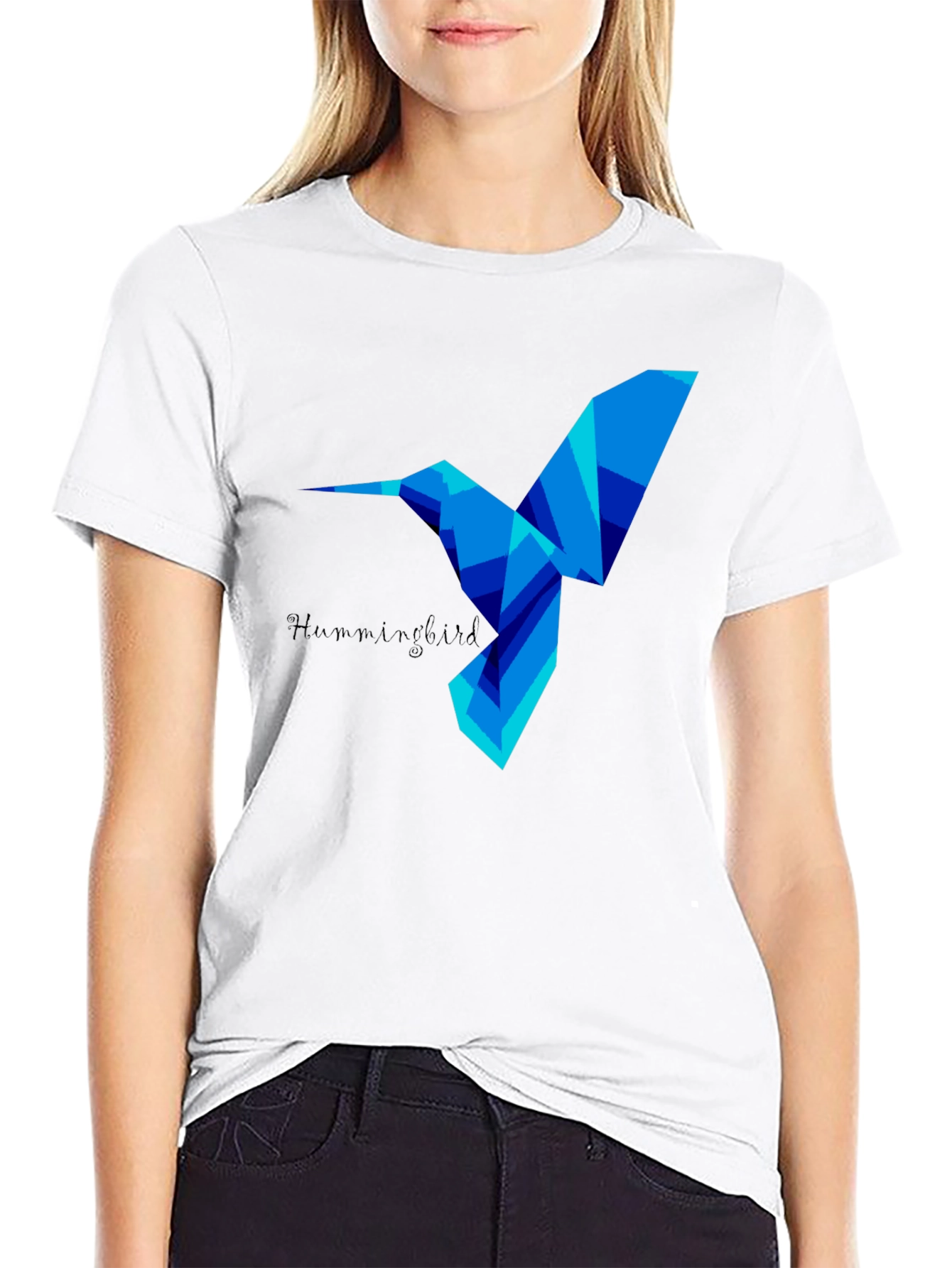 Geometric Hummingbird Graphic Tee - Stylish Mens Black T-Shirt