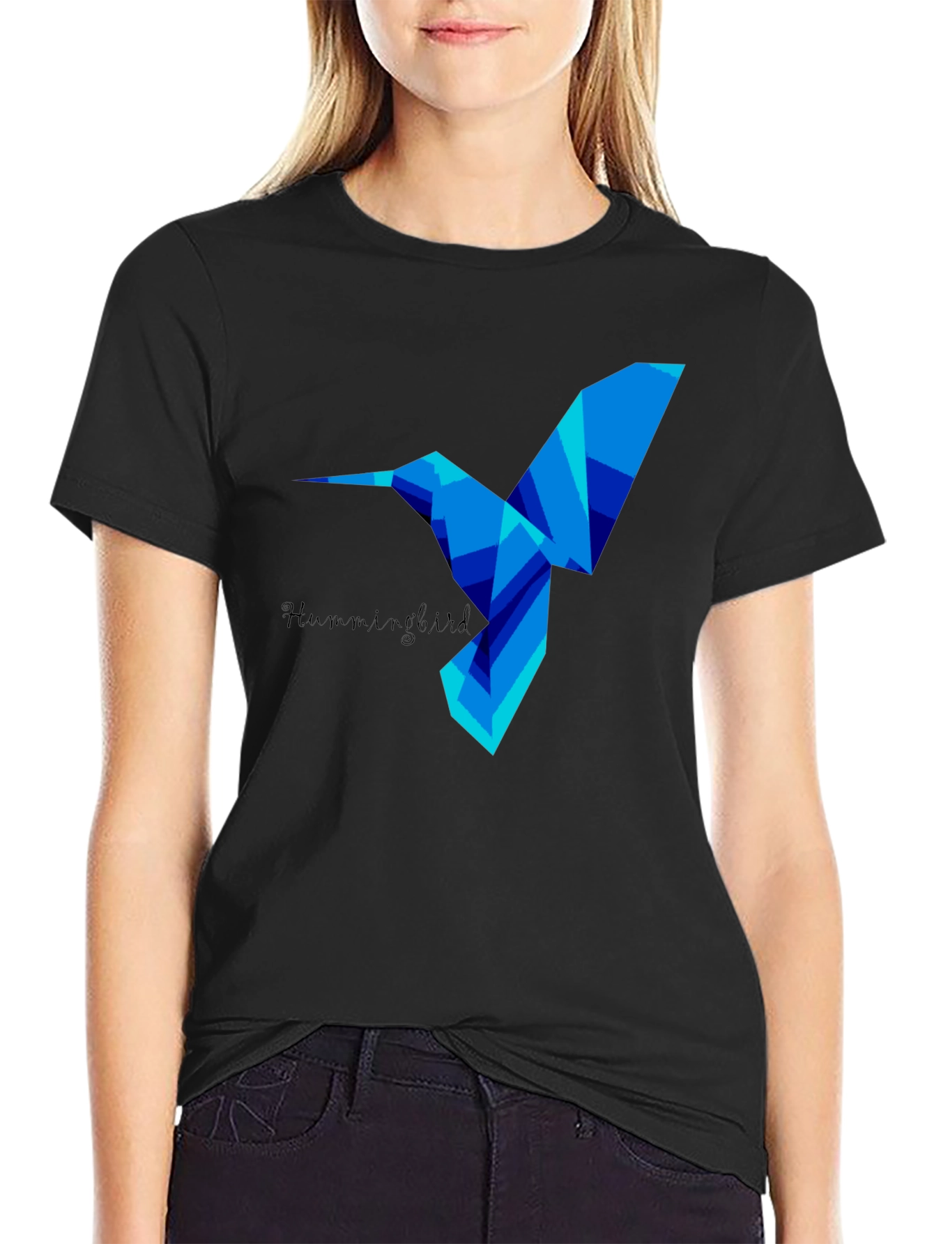 Geometric Hummingbird Graphic Tee - Stylish Mens Black T-Shirt