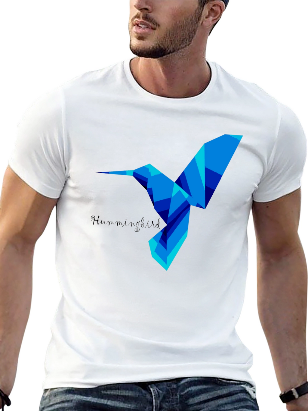 Geometric Hummingbird Graphic Tee - Stylish Mens Black T-Shirt