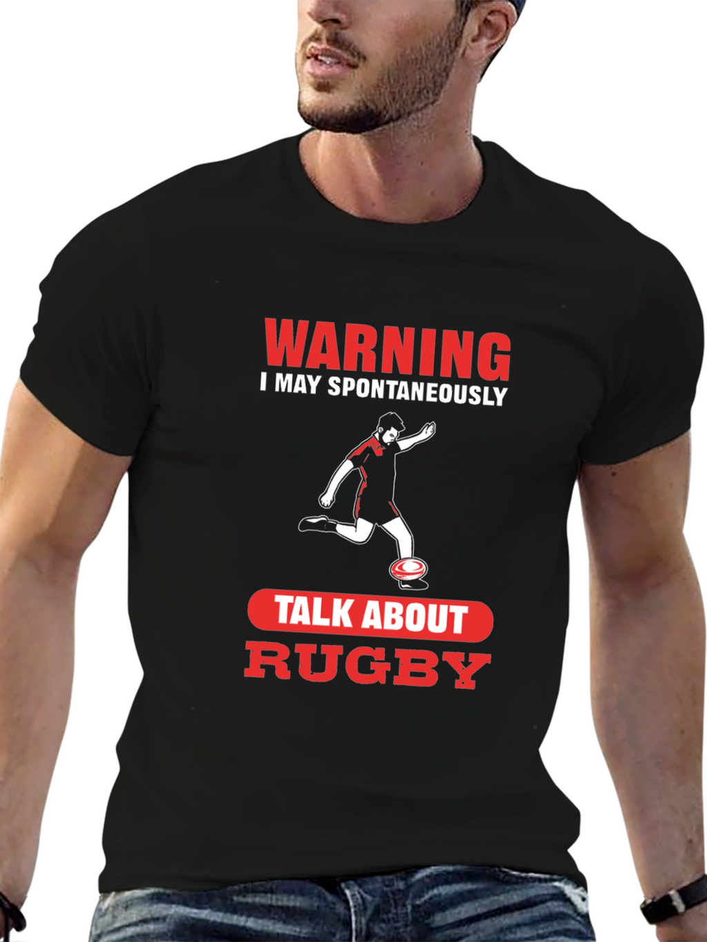 Warning Rugby T-Shirt - Spontaneously Talk About Rugby!
