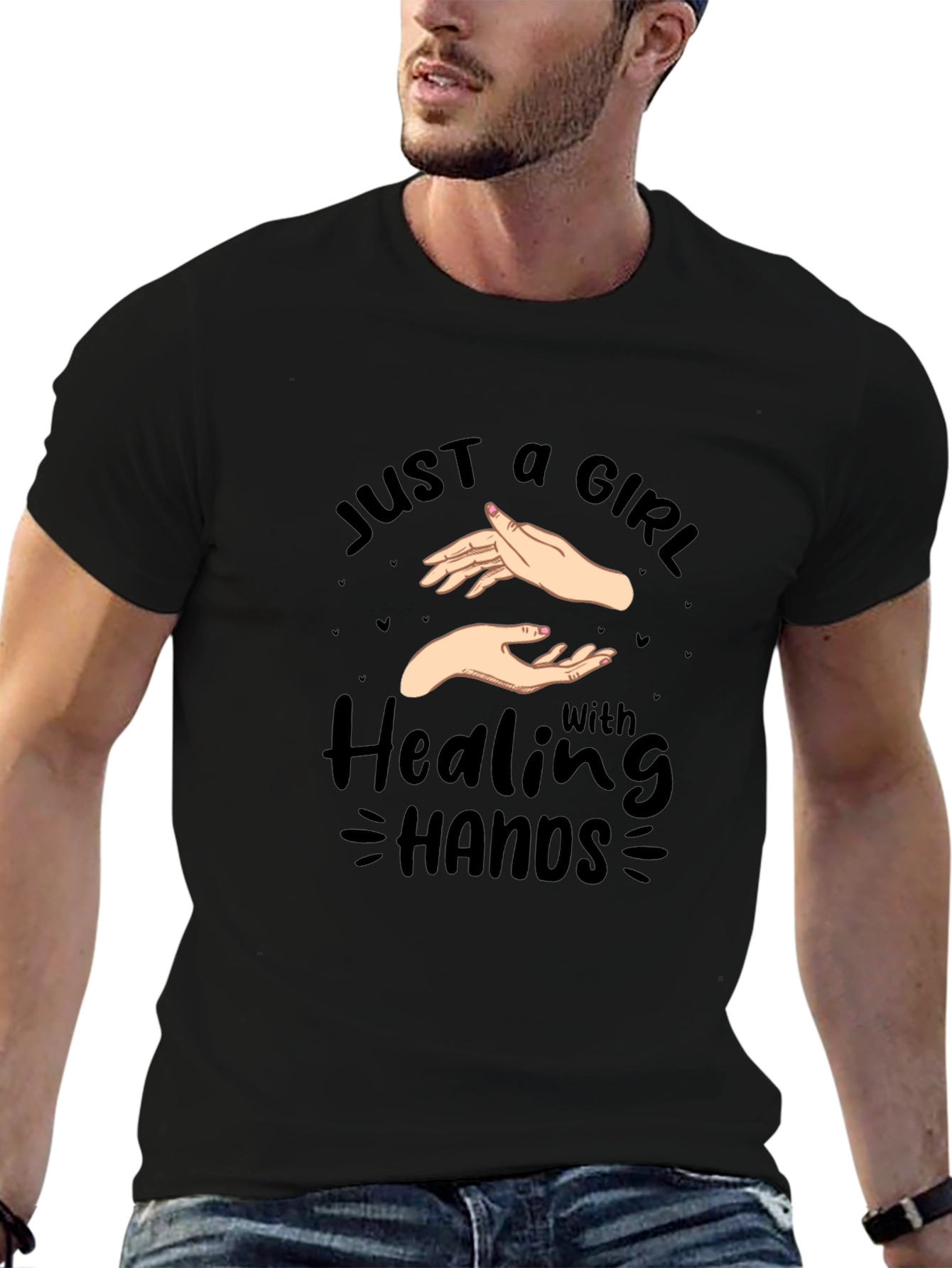 Healing Hands Graphic Tee - Black Cotton Shirt