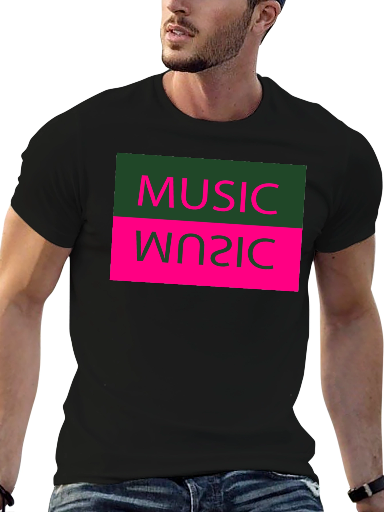Retro Inverted Music T-Shirt - Black
