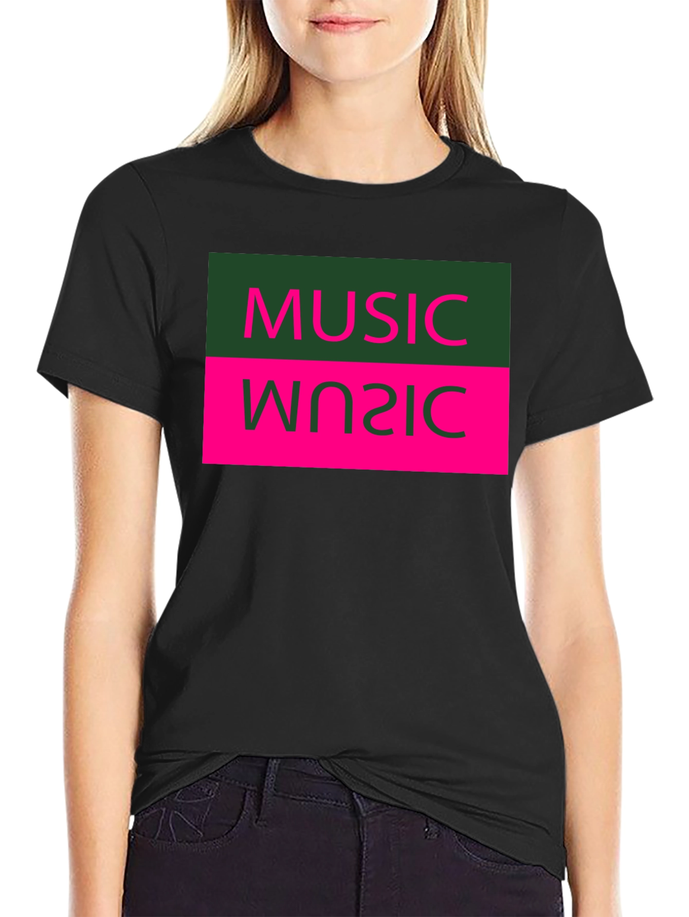 Retro Inverted Music T-Shirt - Black
