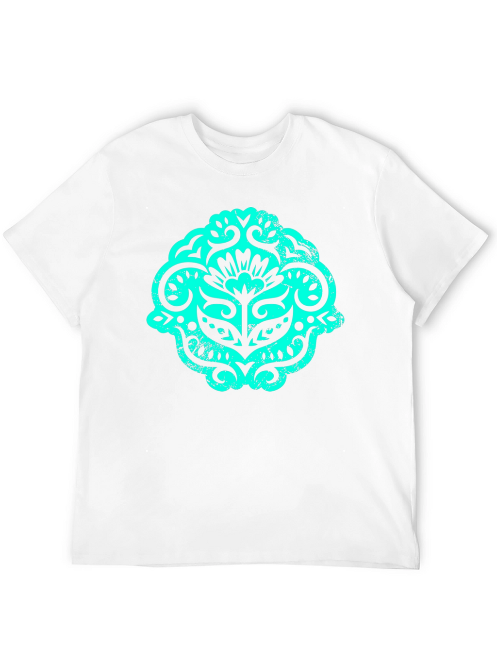 Black T-Shirt with Teal Ornamental Graphic