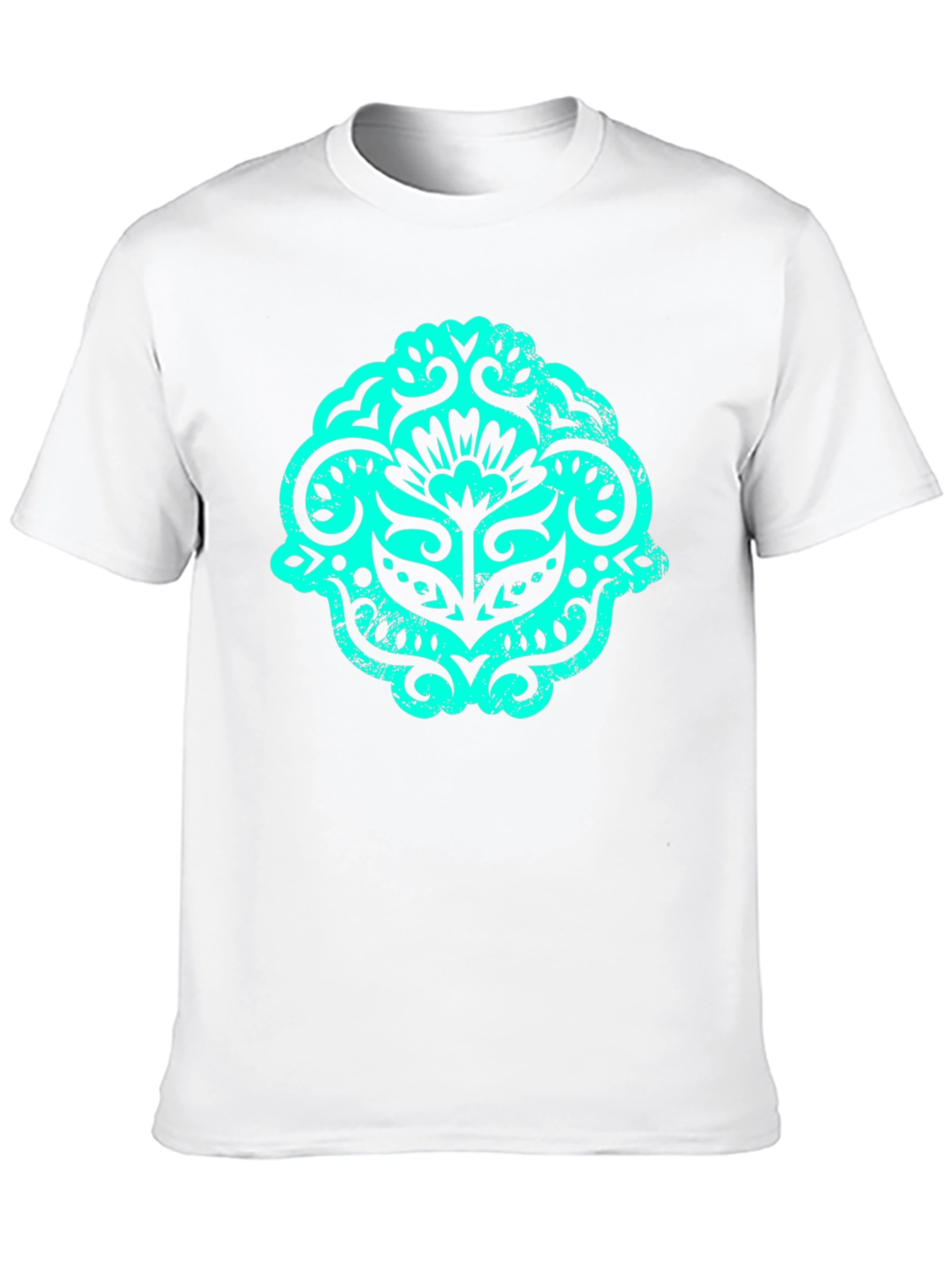 Black T-Shirt with Teal Ornamental Graphic