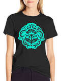 Black T-Shirt with Teal Ornamental Graphic