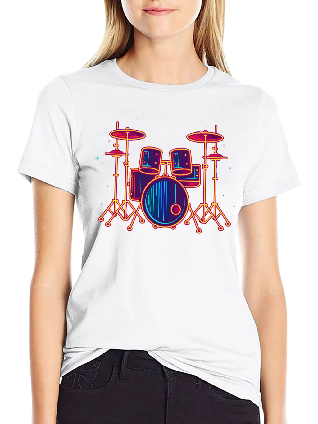 Neon Drum Set Graphic Tee - Music Lover T-Shirt