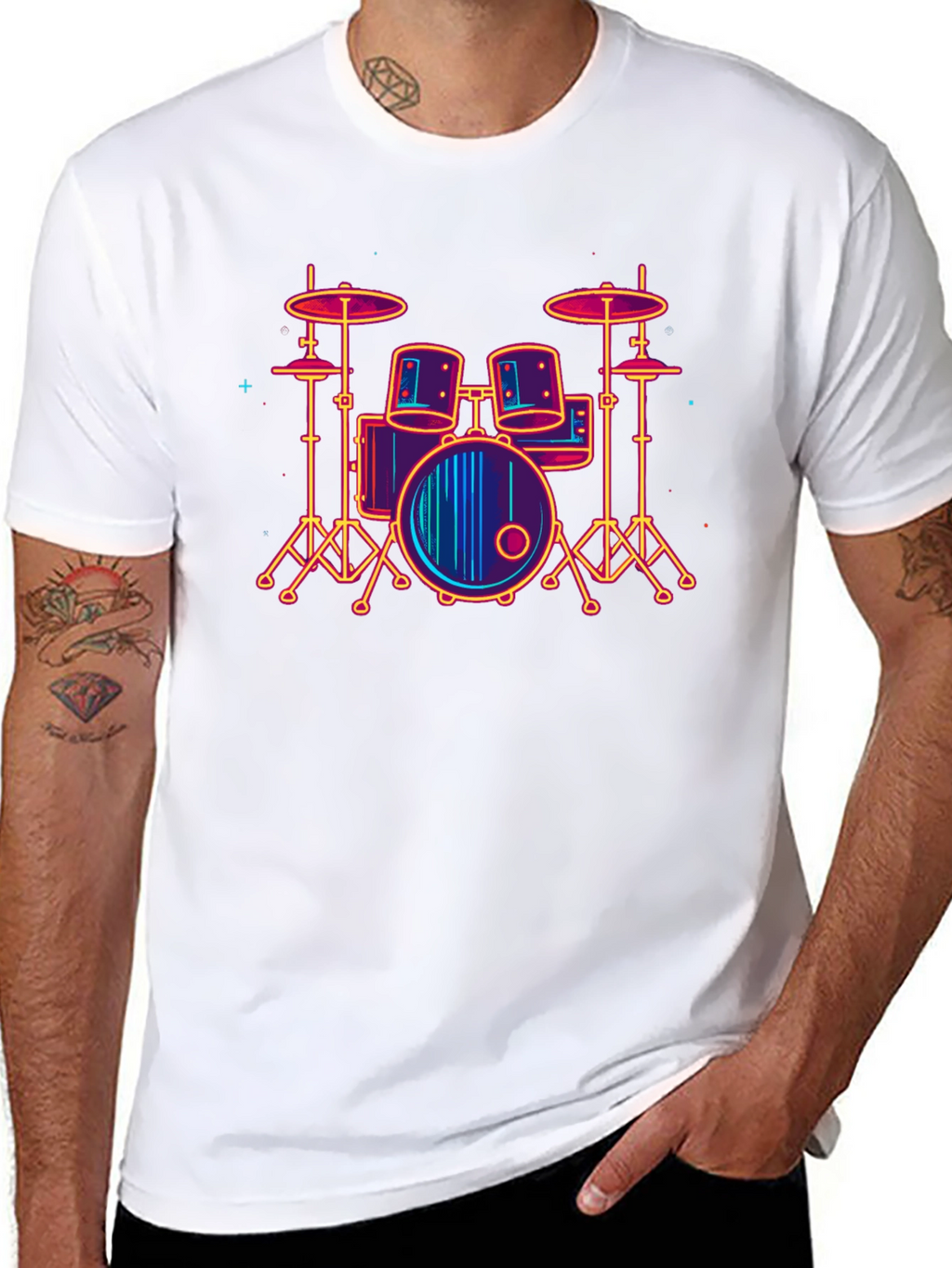Neon Drum Set Graphic Tee - Music Lover T-Shirt