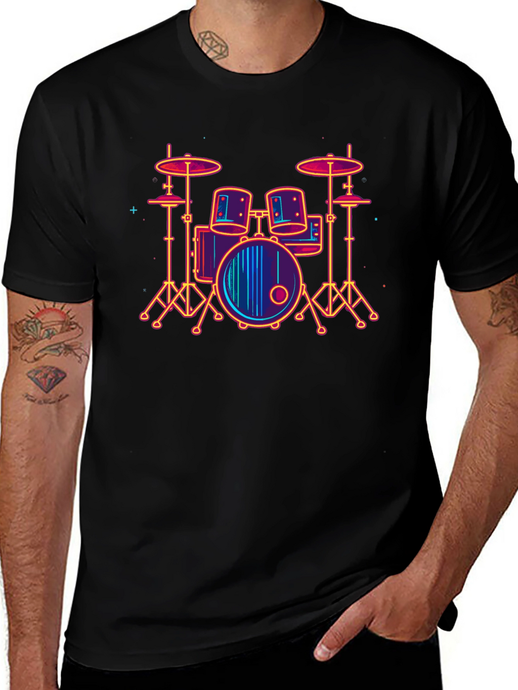 Neon Drum Set Graphic Tee - Music Lover T-Shirt