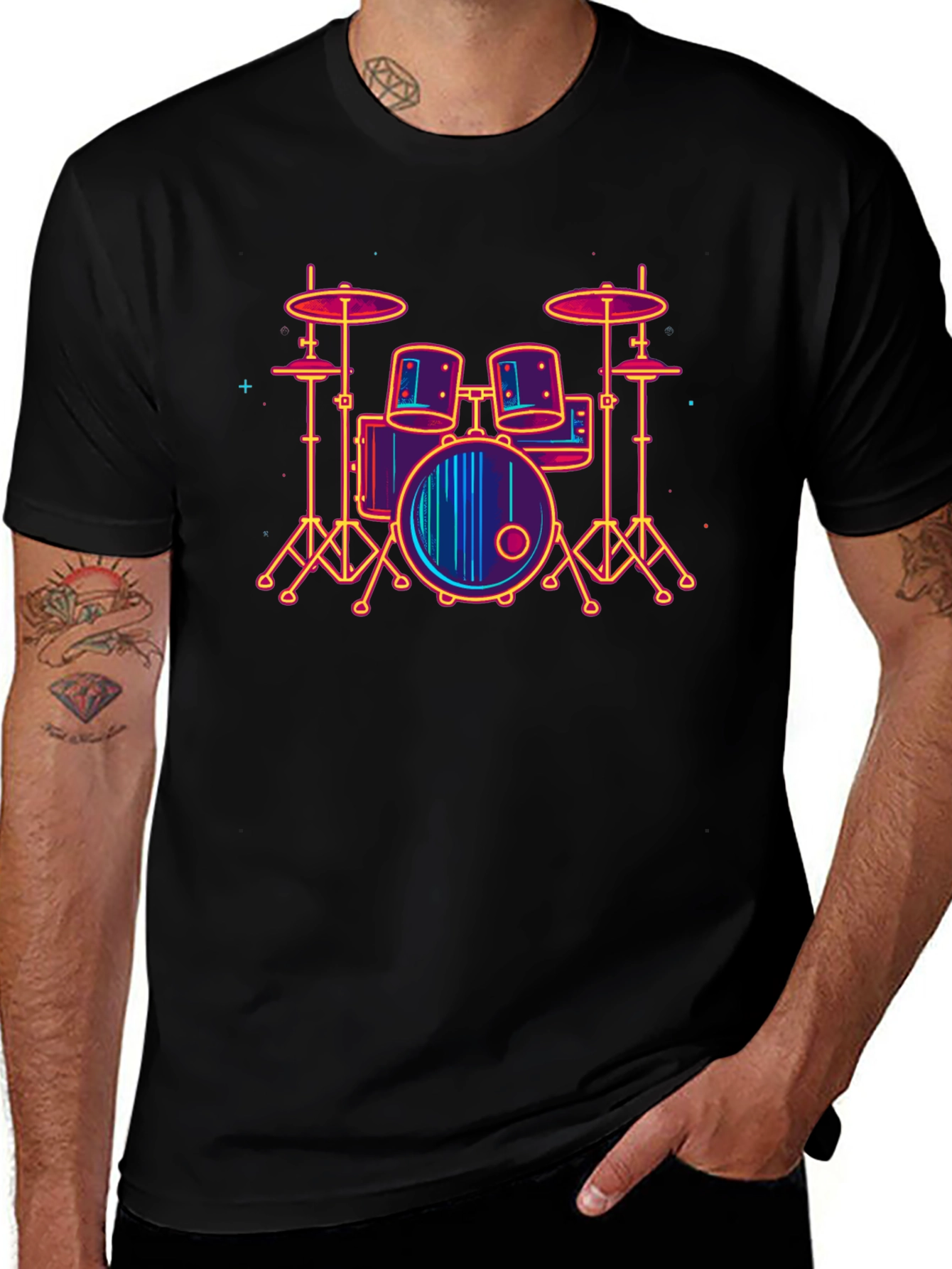 Neon Drum Set Graphic Tee - Music Lover T-Shirt