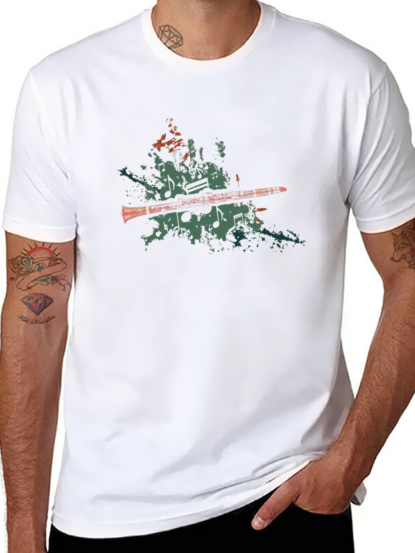 Musical Notes Clarinet Graphic Tee - Black