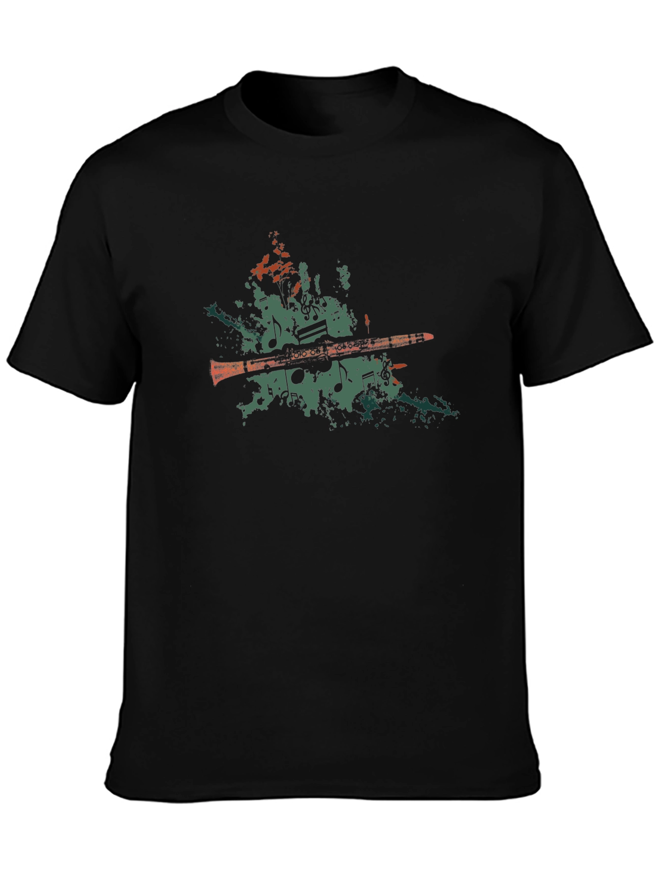 Musical Notes Clarinet Graphic Tee - Black
