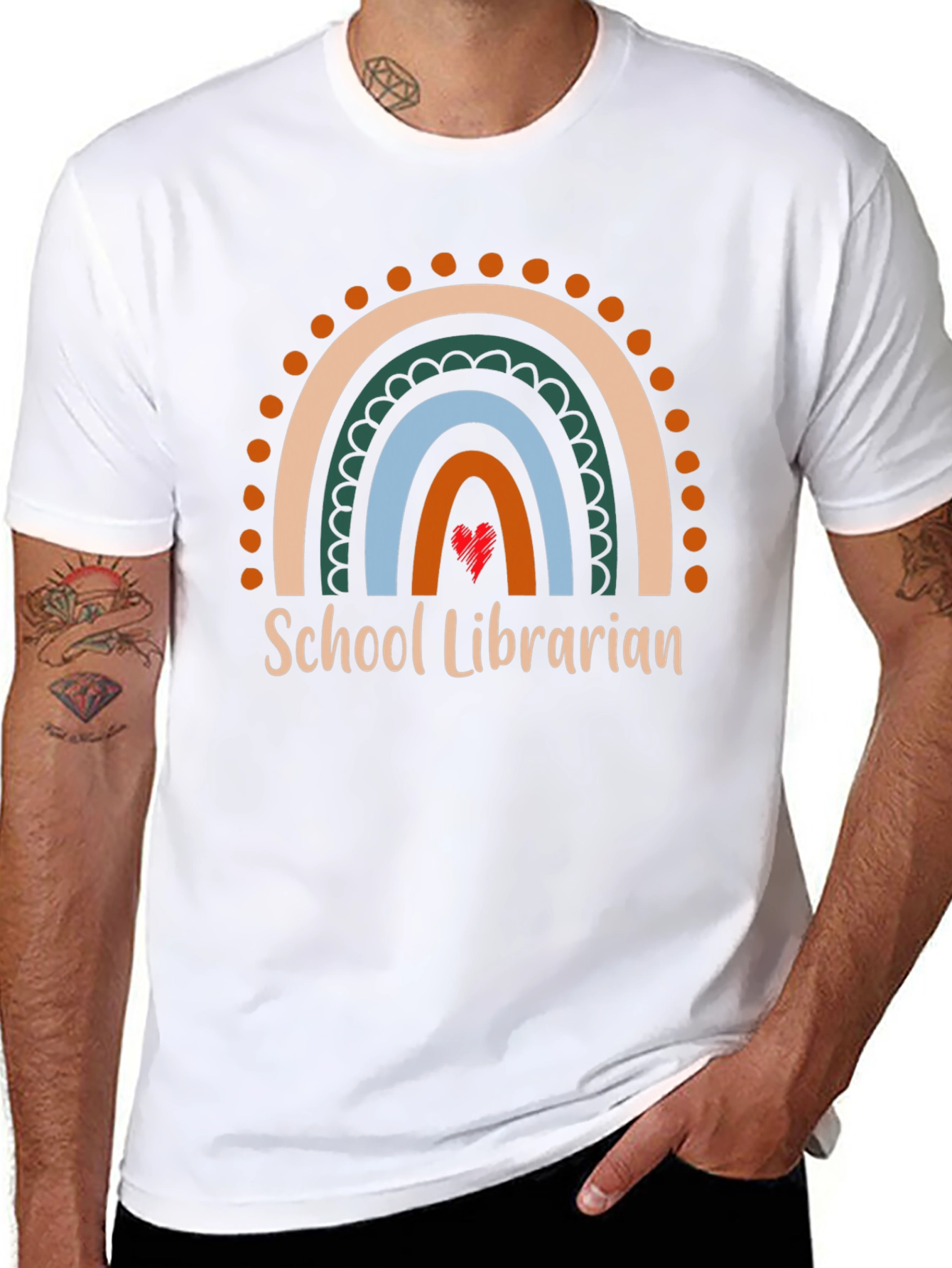 School Librarian Rainbow Heart T-Shirt