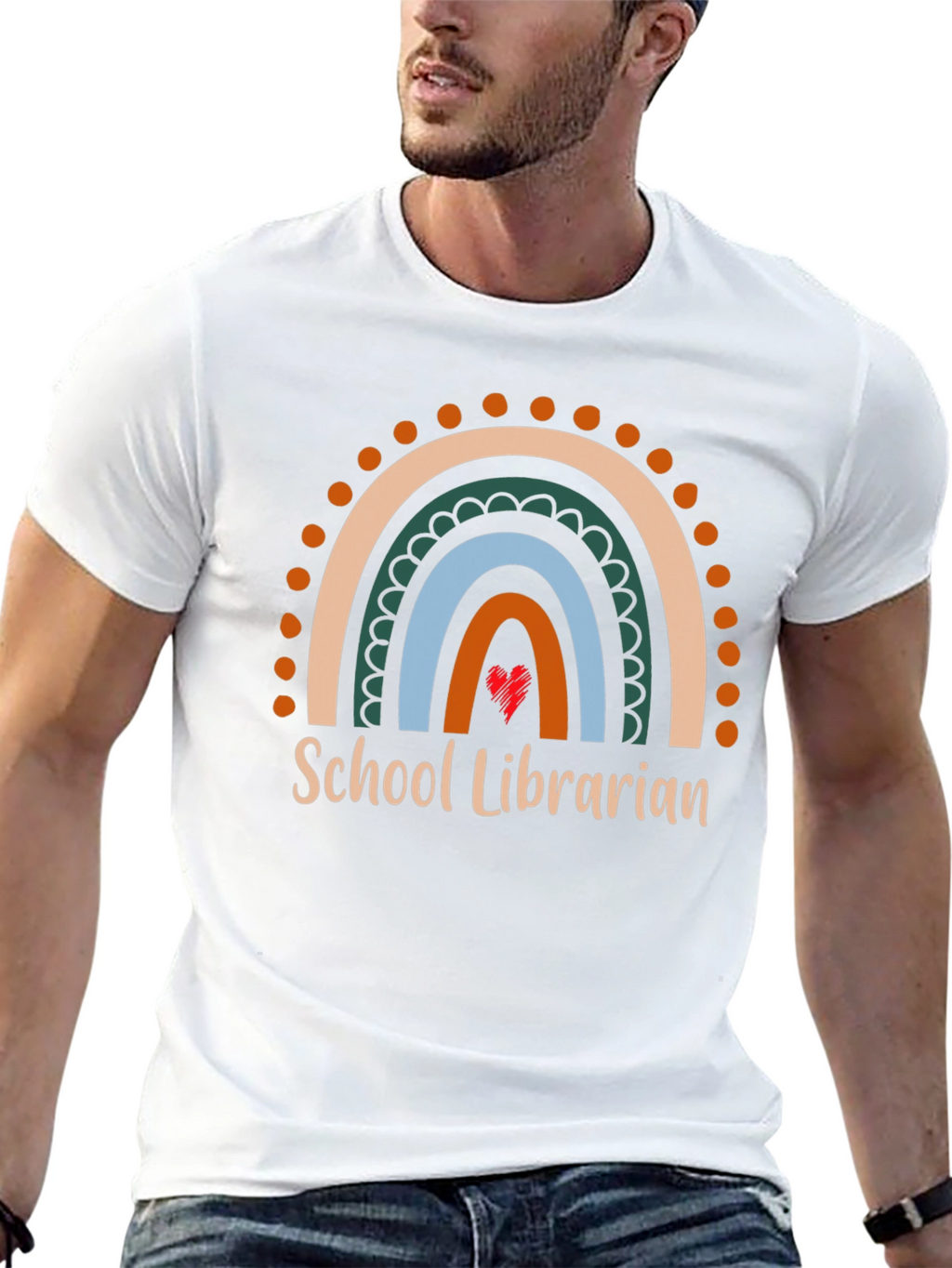 School Librarian Rainbow Heart T-Shirt
