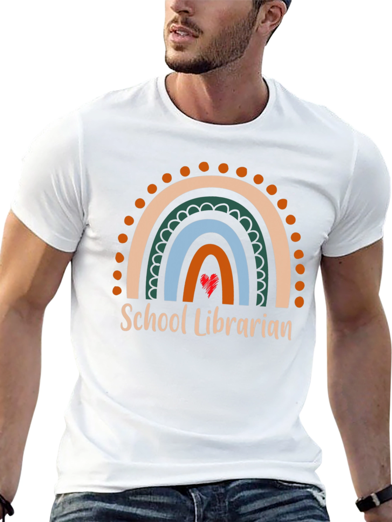 School Librarian Rainbow Heart T-Shirt