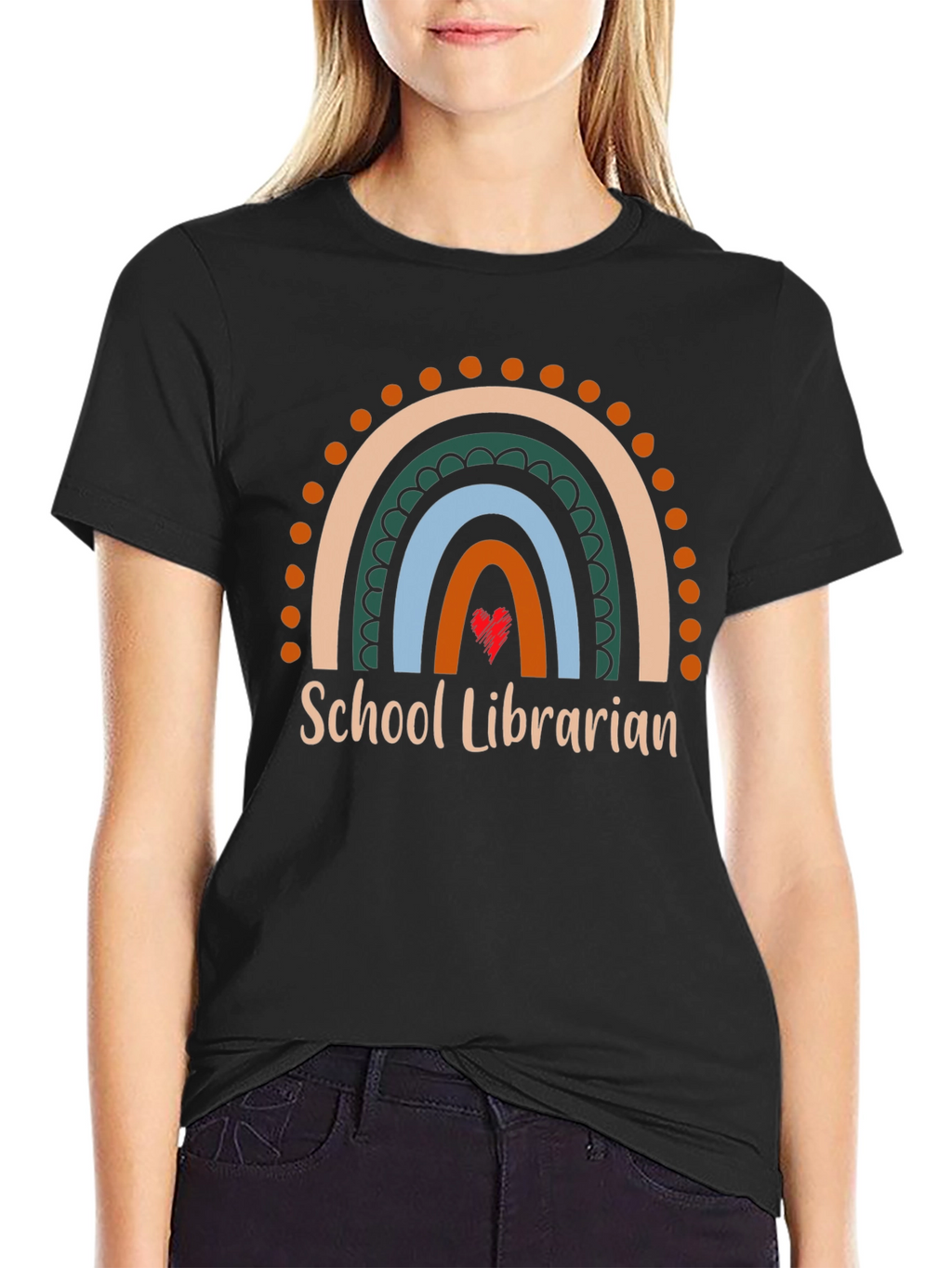 School Librarian Rainbow Heart T-Shirt
