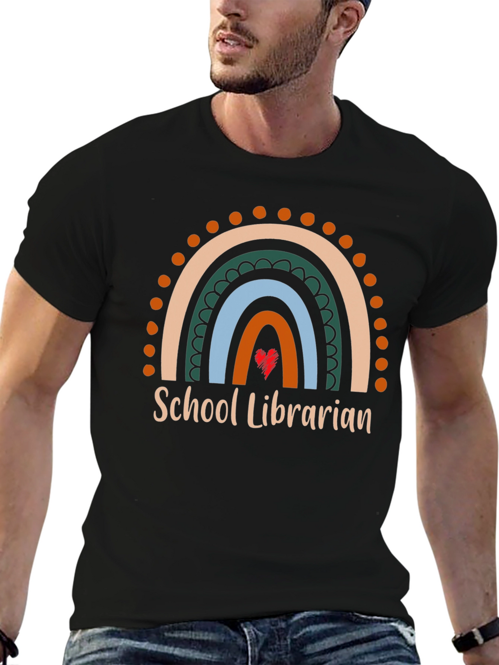 School Librarian Rainbow Heart T-Shirt