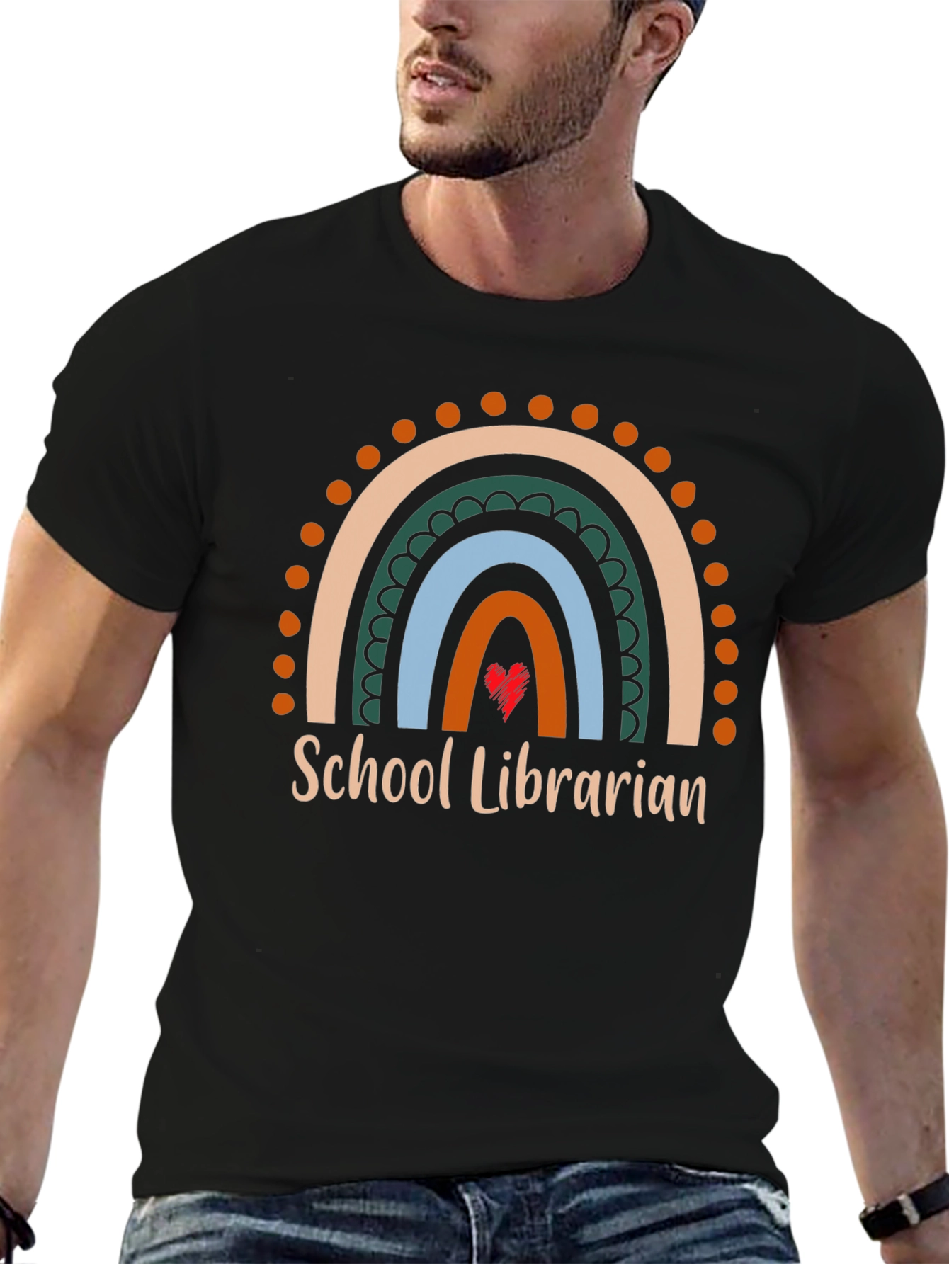 School Librarian Rainbow Heart T-Shirt