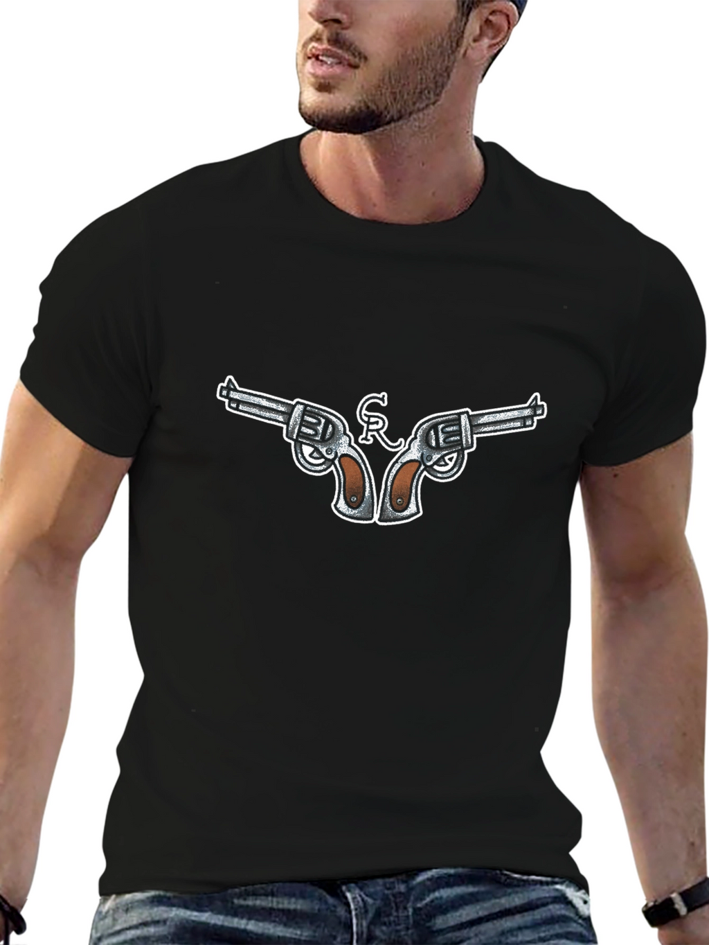 Cool Gun Design Black T-Shirt