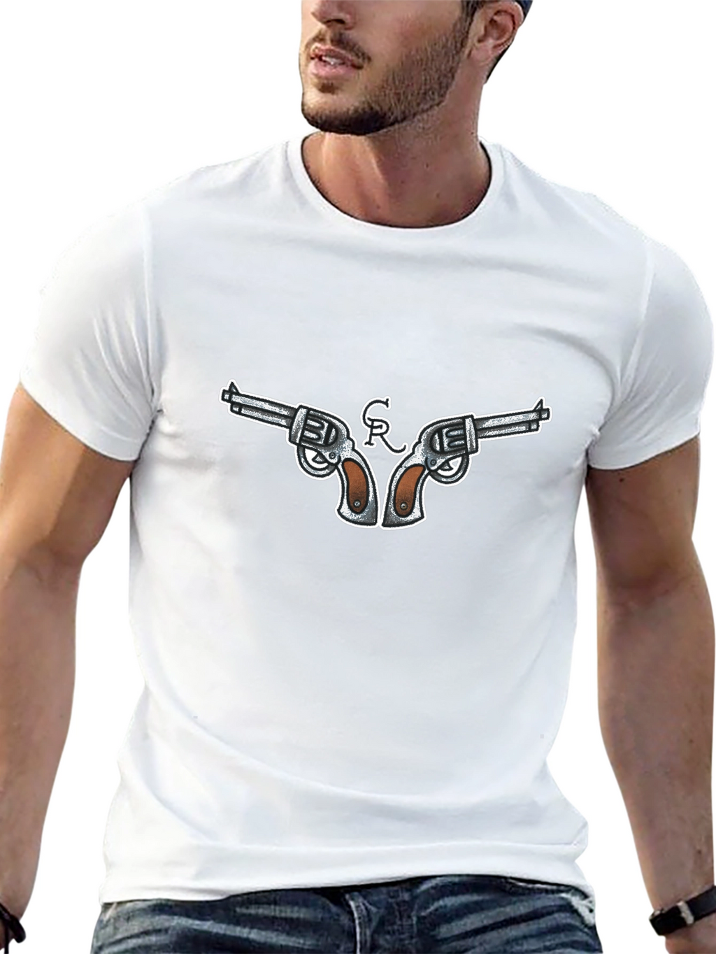 Cool Gun Design Black T-Shirt