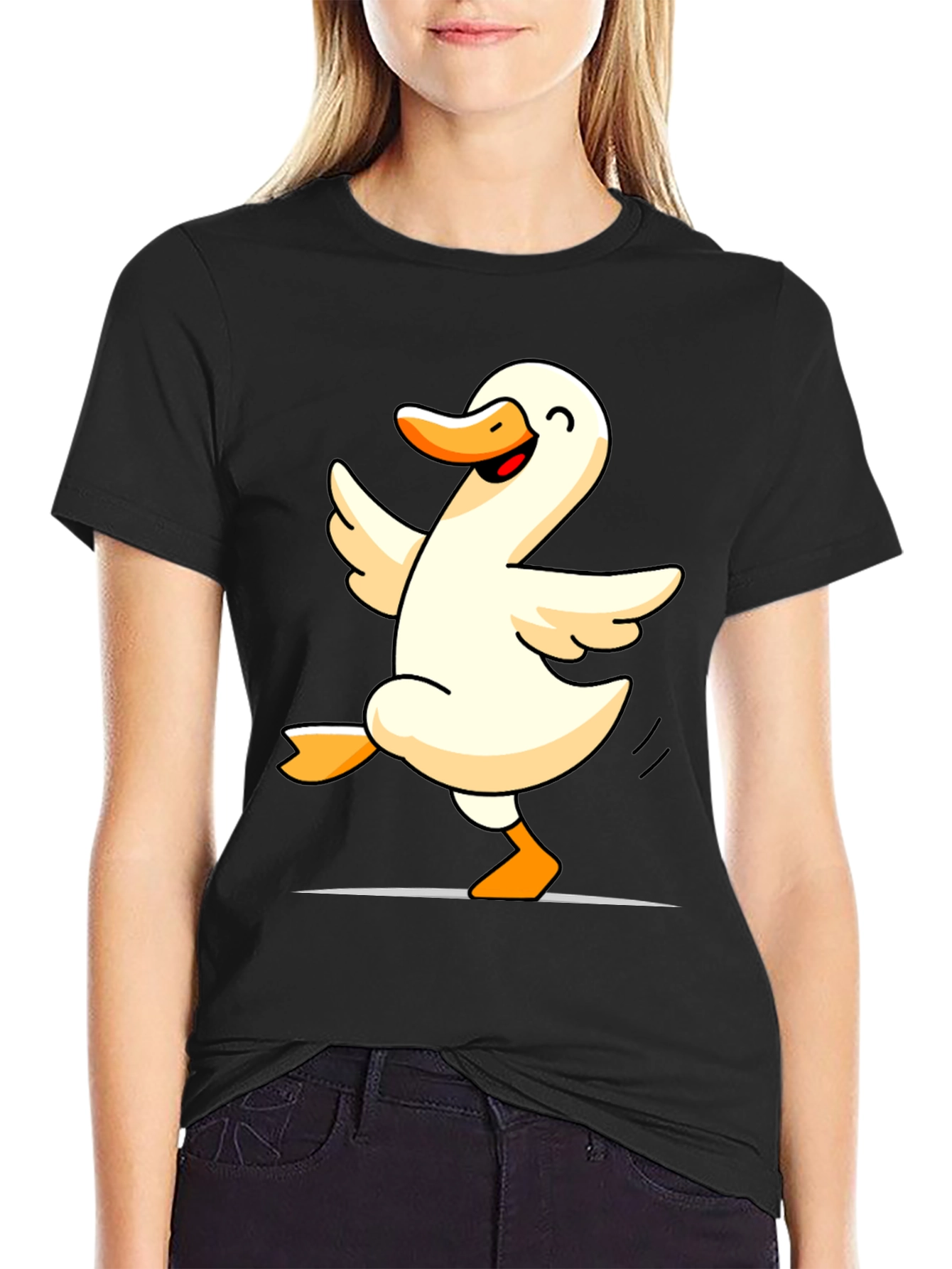 Dancing Duck Graphic Tee - Black Cotton Shirt