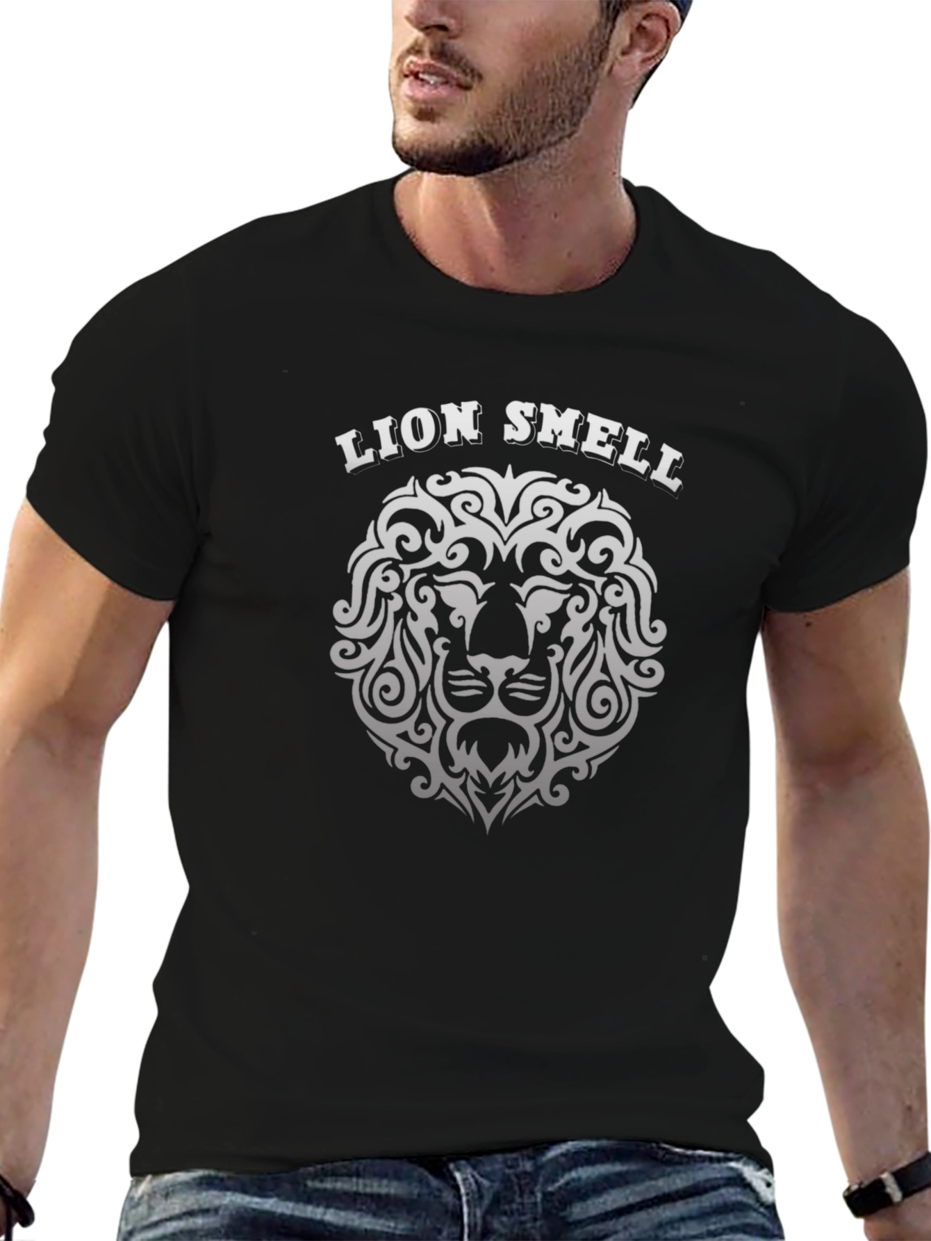 Lion Smell Graphic Tee - Black Cotton T-Shirt