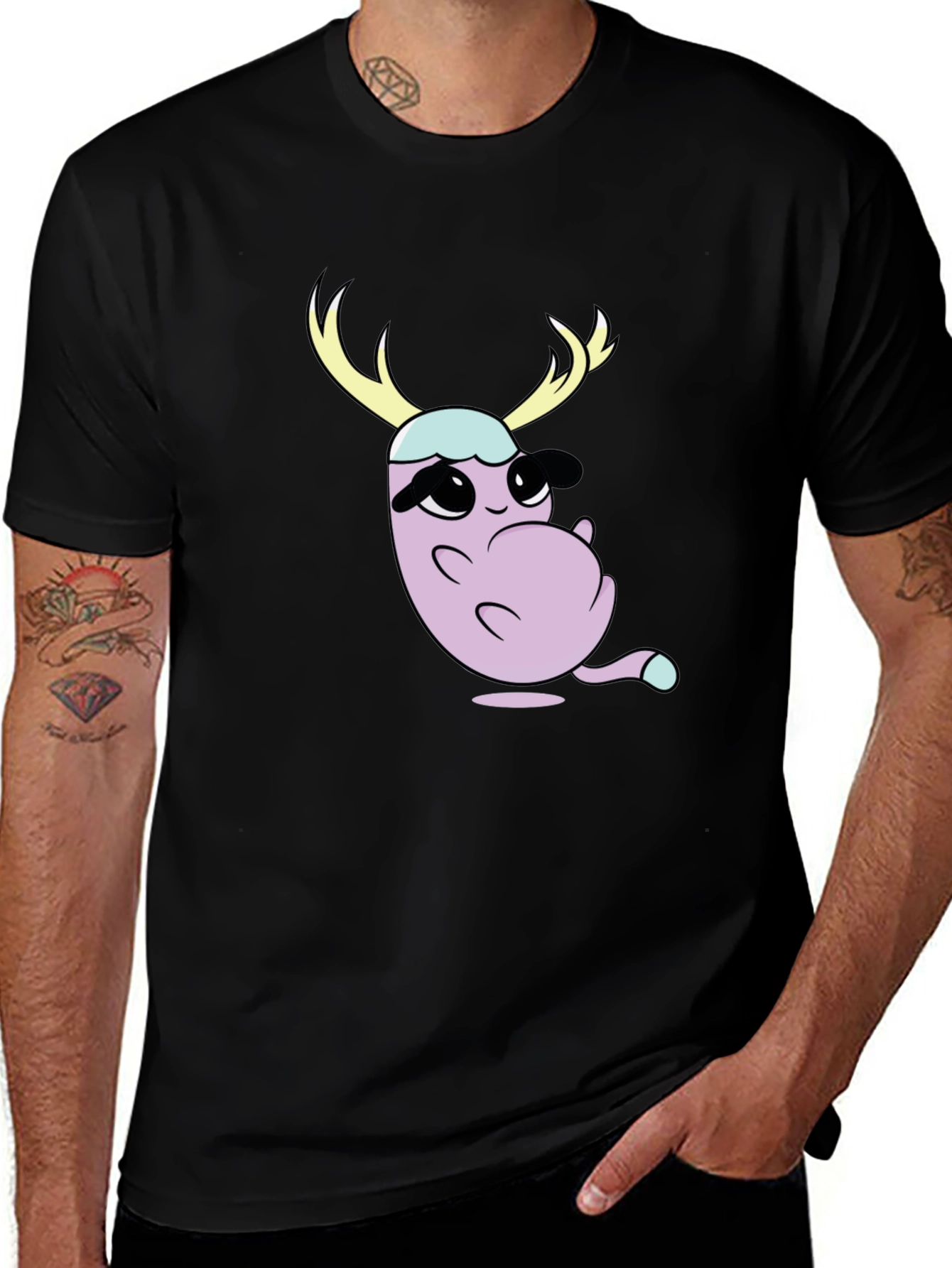 Cartoon Deer Character Graphic T-Shirt