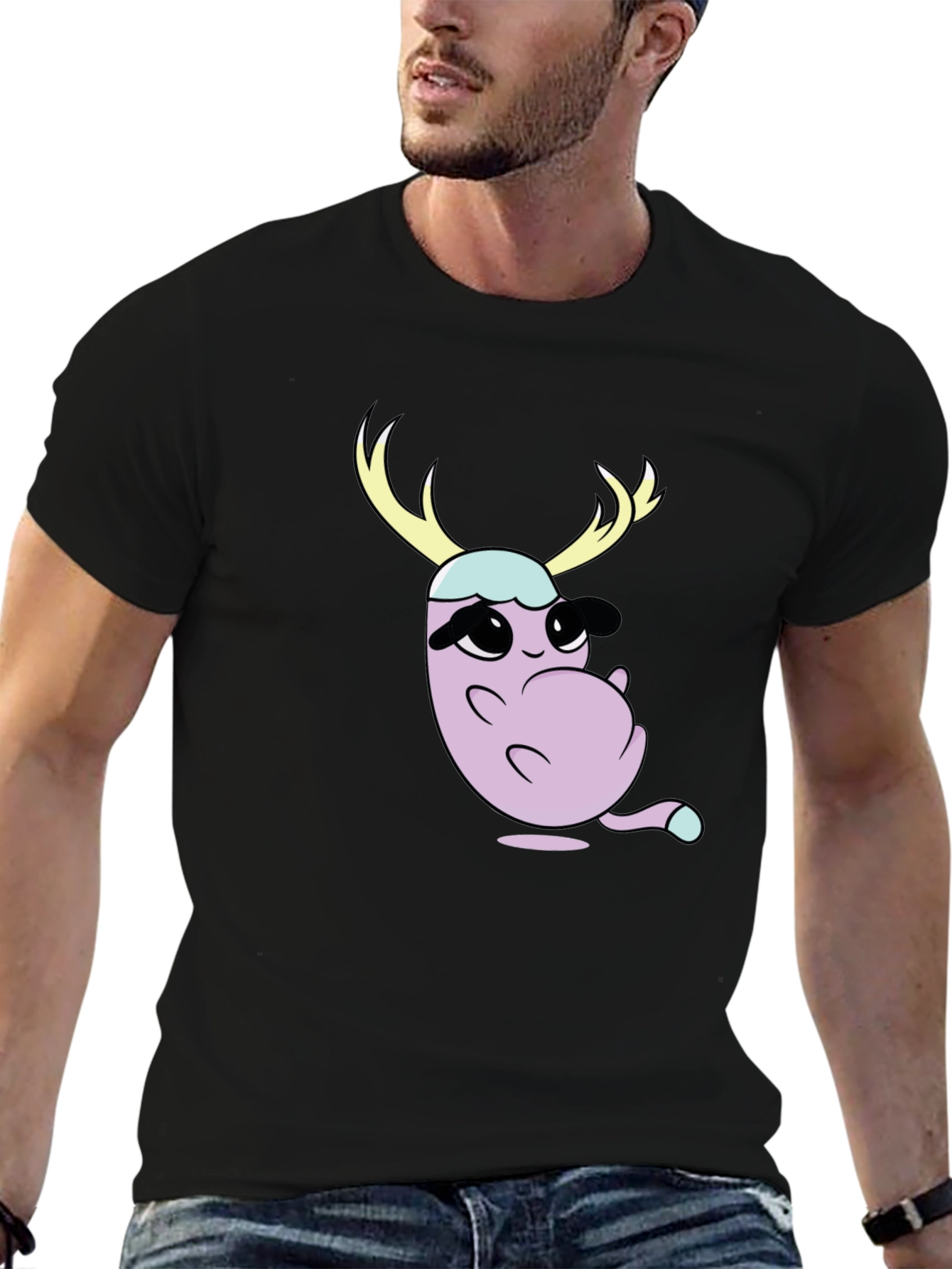 Cartoon Deer Character Graphic T-Shirt
