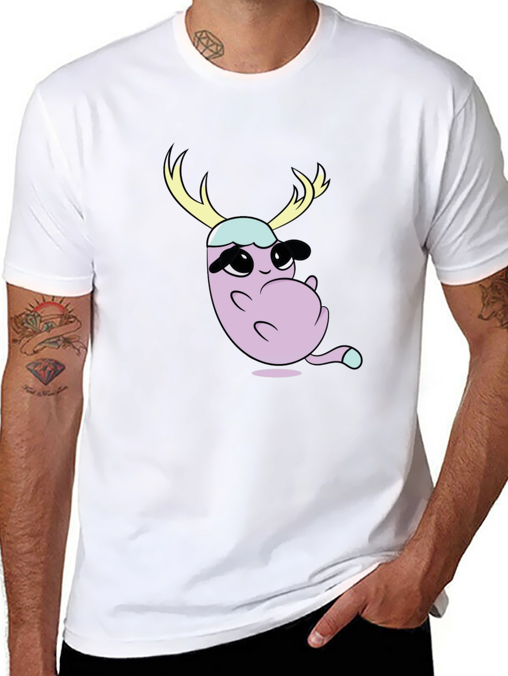 Cartoon Deer Character Graphic T-Shirt